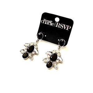 RSVP Black & White Crystal & Pearl dangle earrings  NWT​